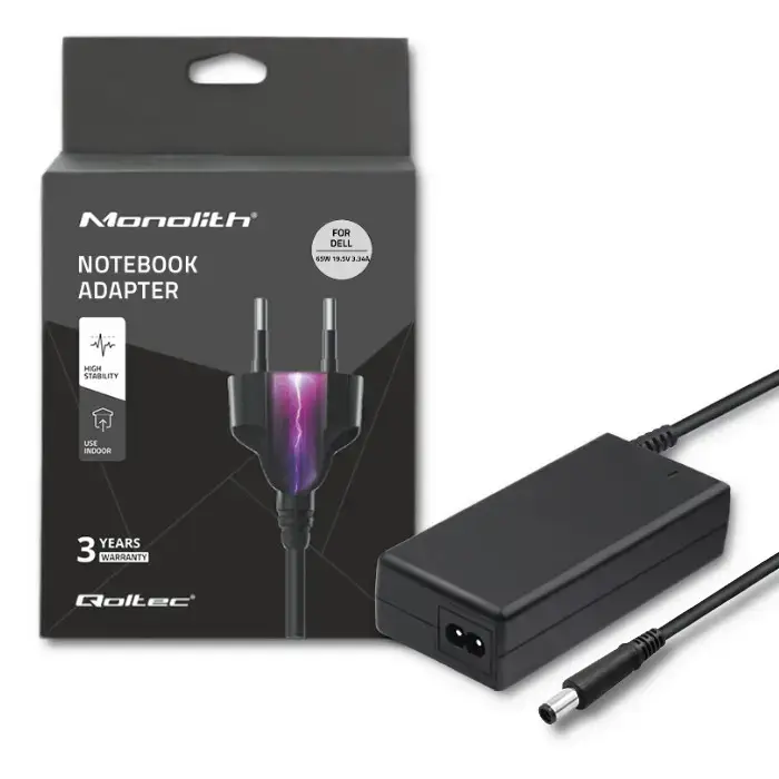 Qoltec Power adapter for laptop Dell 65W | 19.5V | 3.34A | 7.4*5.0+pin | +power cable