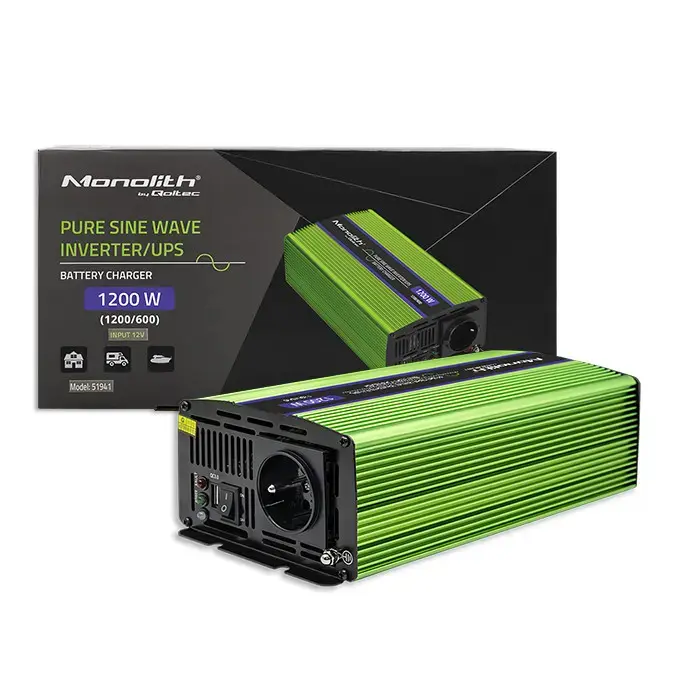 Qoltec Pure Sine Wave Inverter Monolith | battery charger | UPS | 600W | 1200W | 12V to 230V