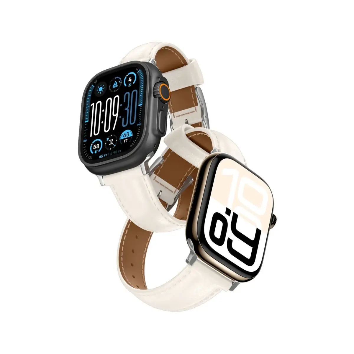 AmazingThing Class Band Leather Strap for Apple Watch 45 | 46 | 49 mm - Light Beige