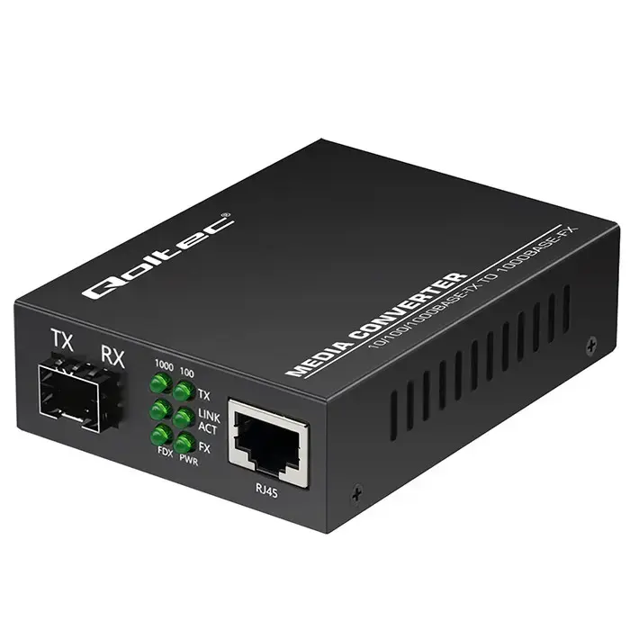 Qoltec Bidirectional Ethernet SWITCH Media Converter 1x RJ45 1x SFP| 1000Mbps | 5V
