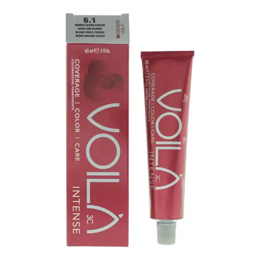 Intercosmo, Voila 3C Intense, Nourishing, Permanent Hair Dye, 6.1 Dark Ash Blonde, 60 ml