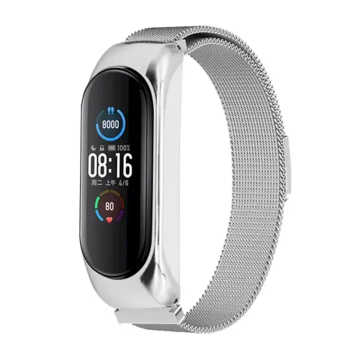 Fusion Accessories viedpulksteņa siksniņa priekš Xiaomi Mi Band 3/4/5 | nerūsējošs tērauds | sudraba krāsā