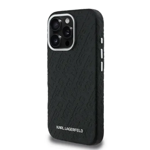 Karl Lagerfeld Grained PU Repeated Logo MagSafe Case for iPhone 16 Pro Max Black