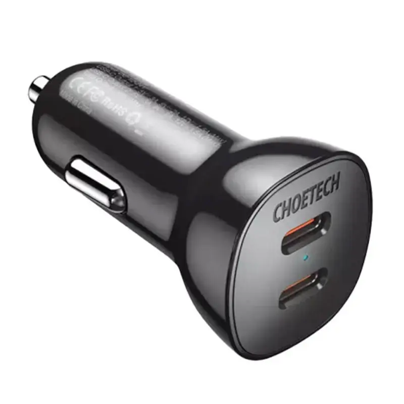Choetech car charger 2x USB Type C Quick Charge Power Delivery 40W FCP AFC black (TC0008)
