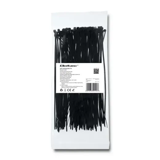 Qoltec Self-locking cable tie | 2.5*200mm | 100 pcs. | Nylon66 | UV | Black