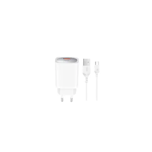 XO CE19 tīkla lādētājs | 18W | QC | USB-A | ar USB-A uz Micro USB vadu komplektā | balts