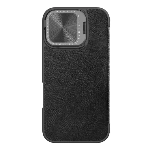 Nillkin Qin Prop Leather Case with Camera Cover and Stand for iPhone 16 - Black