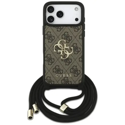 Guess 4G Big Logo Cord Stap Crossbody чехол для телефона iPhone 17 Pro Max коричневый