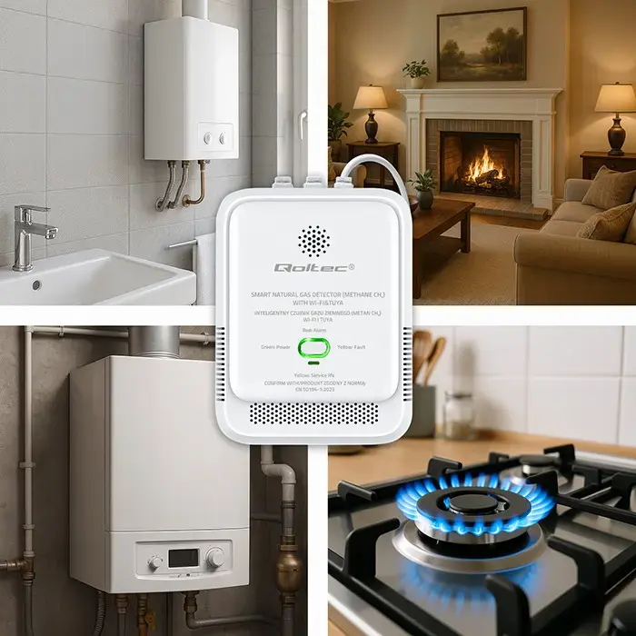 Qoltec Certified Natural Gas Leak Sensor | CH4 detector | NG | Tuya | Wi-Fi | 85dB alarm | LED