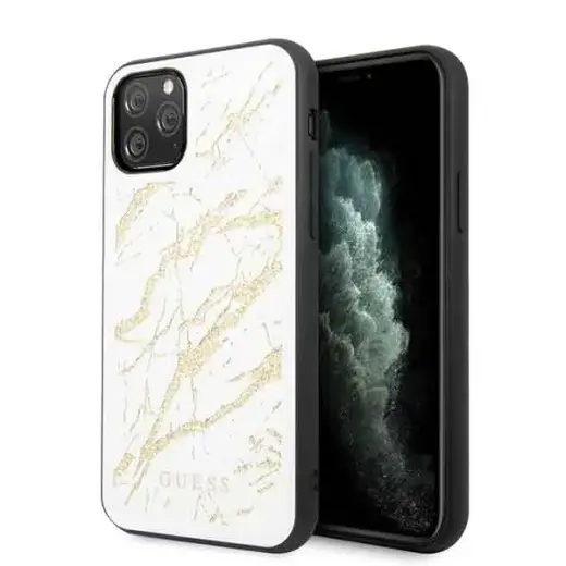 Guess GUHCN58MGGWH iPhone 11 Pro biały|white hard case Glitter Marble Glass