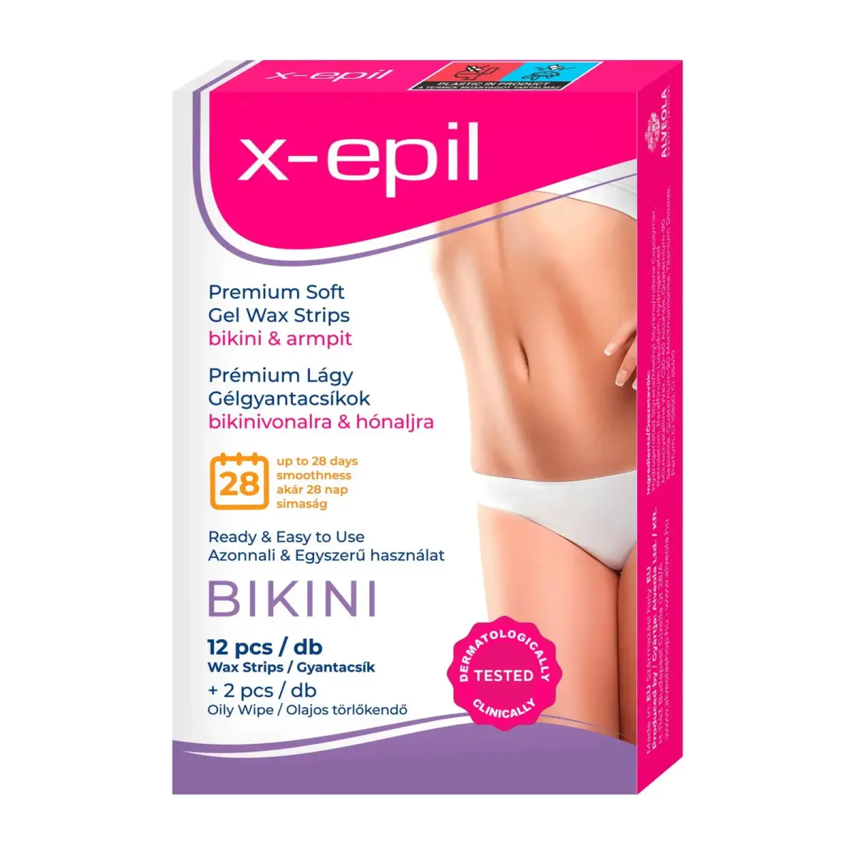 X-Epil, X-Epil, Silky Finish, Hair Removal Wax Strips, For Underarms & Bikini Area, 12 pcs