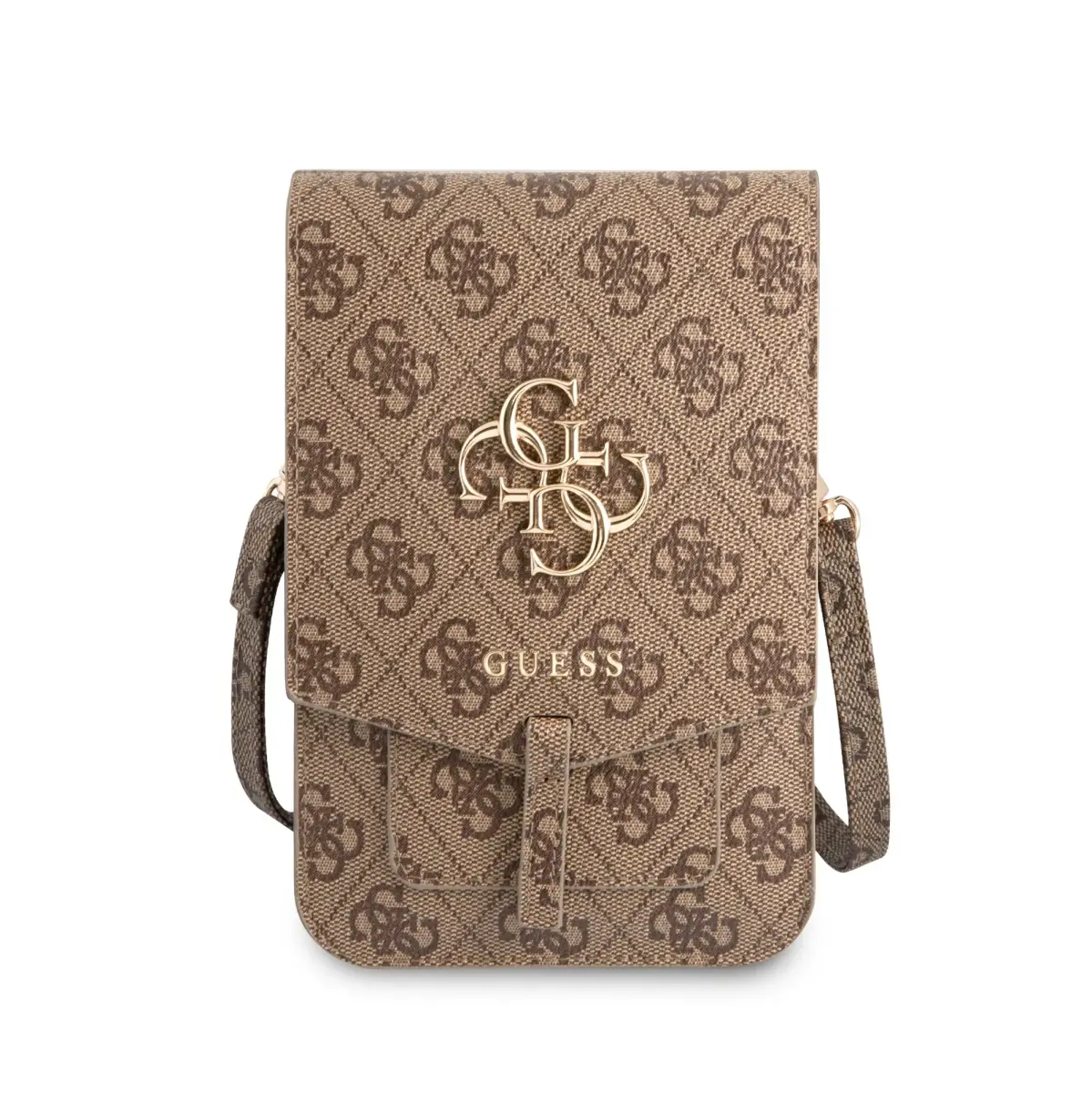 Guess PU 4G Metal Logo Phone Bag Brown