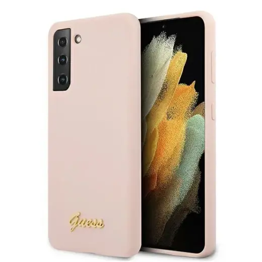 Guess GUHCS21MLSLMGLP S21+ G996 pink hardcase Silicone Script Metal Logo