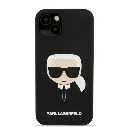 KLHCP13MSLKHBK Karl Lagerfeld Liquid Silicone Karl Head Case for iPhone 13 Black
