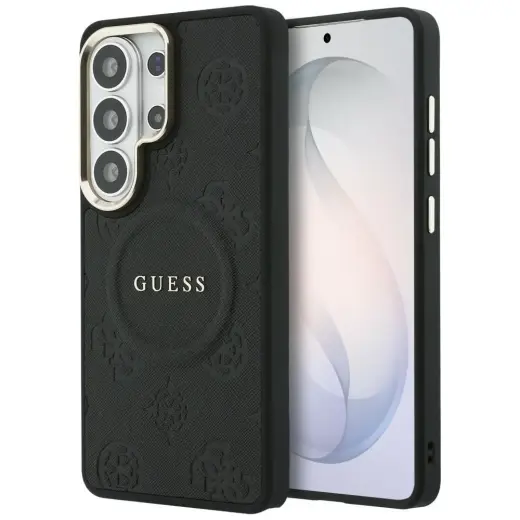 Guess Saffiano Peony Embossed чехол и с подставкой для телефона Samsung Galaxy S26 Ultra (S948) чёрный