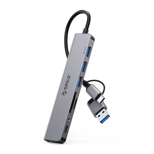 Orico YSA8-U3 USB-A|USB-C Hub Docking Station 3x USB-A 2.0 + 1x USB-A 3.0 + 1x USB-C 2.0 + 1x 3.5mm Audio + 2x TF&SD - Gray