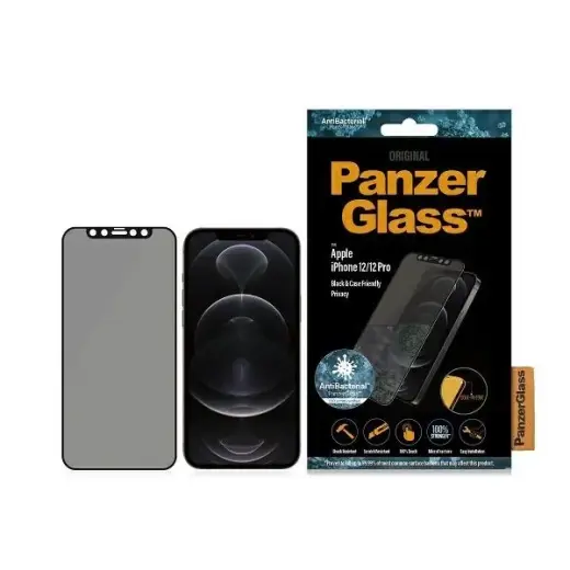 PanzerGlass E2E Super+ Микрофракционное антибактериальное защитное стекло с эффектом приватности для телефона iPhone 12 | iPhone 12 Pro с черной рамкой