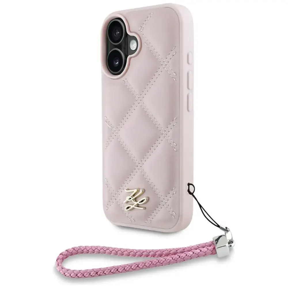 Karl Lagerfeld Quilted Initial Logo & Chain Strap telefona maciņš priekš iPhone 16 rozā