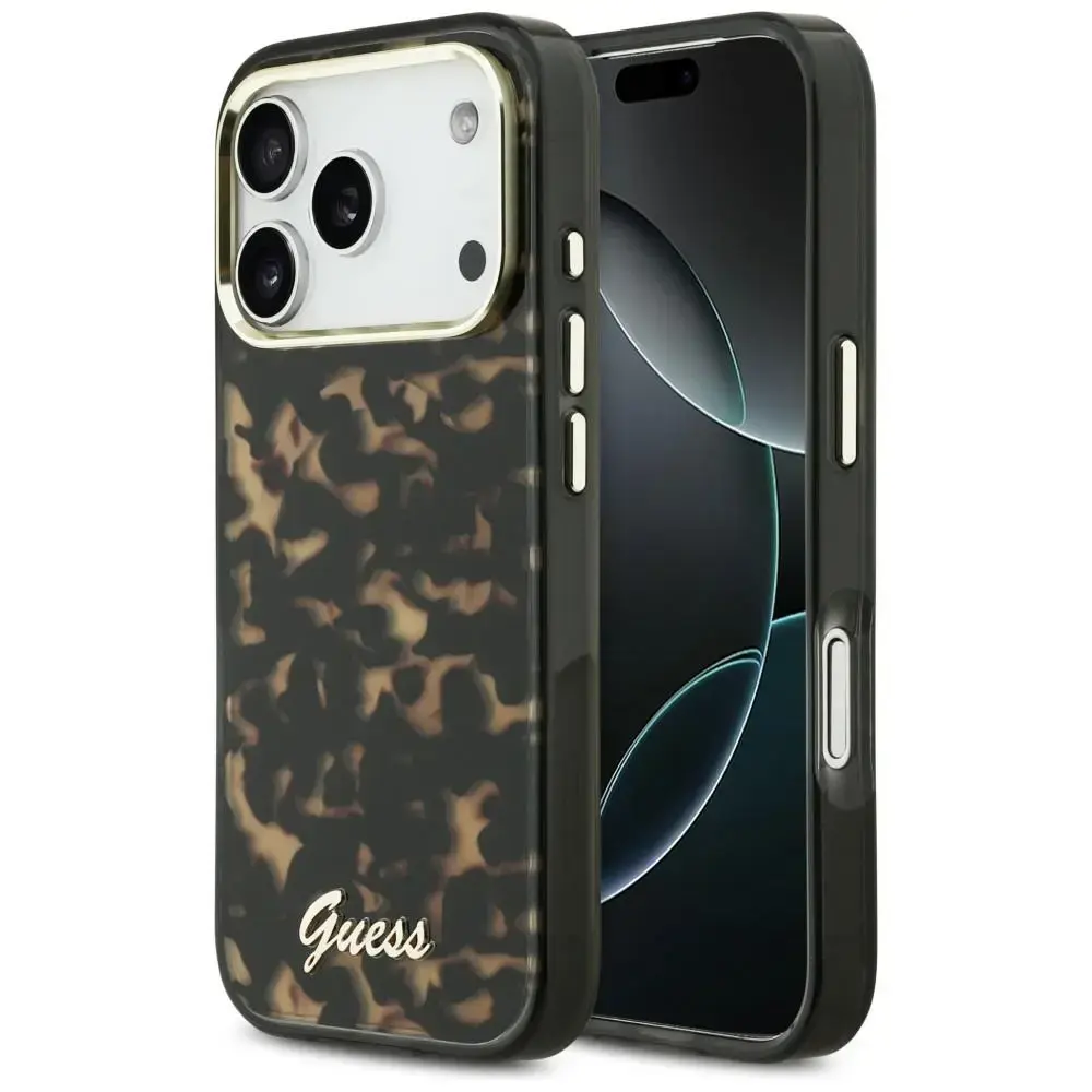Guess IML Script Metal phone case with MagSafe support for iPhone 17 Pro Max brown