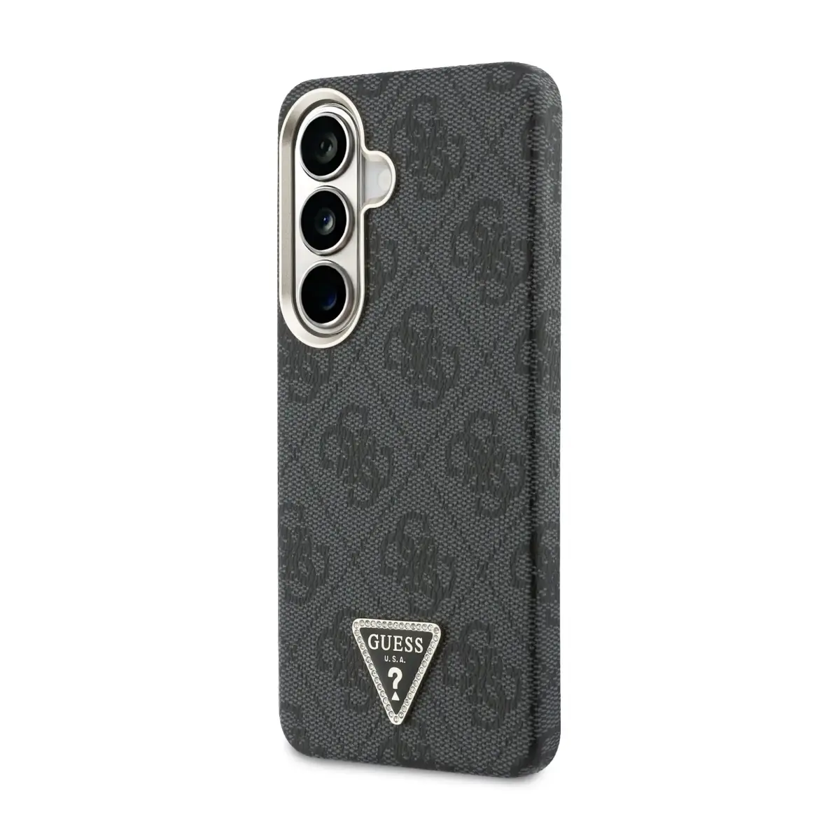 Guess PU Leather 4G Strass Triangle Logo Gold Frame maciņš telefonam Samsung Galaxy S26 (S942) melns