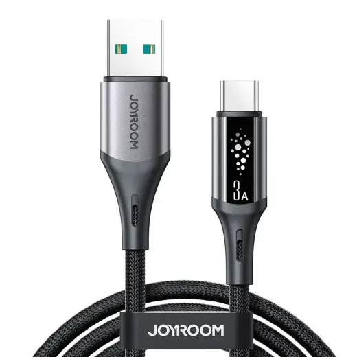 Joyroom S-A60 StarTalk datu pārraides un uzlādes vads | USB-A uz USB-C | 15W | ar LED ekrānu | 1.2m | melns