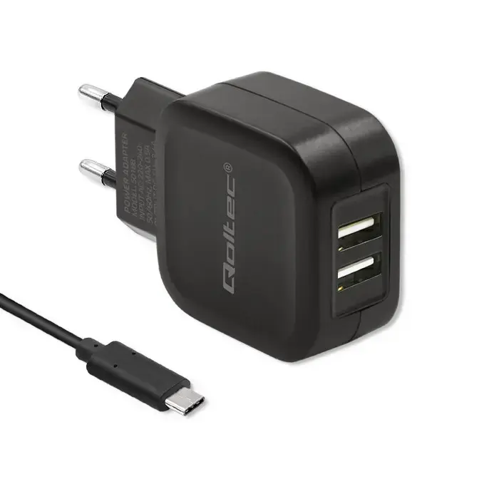 Qoltec 50188 tīkla lādētājs | 17W | USB-A | ar USB-A uz USB-C vadu komplektā