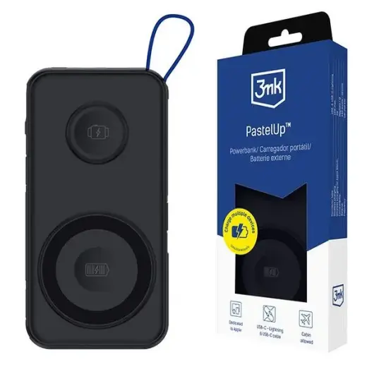 3MK PastelUp ārējais akumulators (powerbank) | 10000 mAh | 22.5W | USB-C, MagSafe, Apple Watch | melns