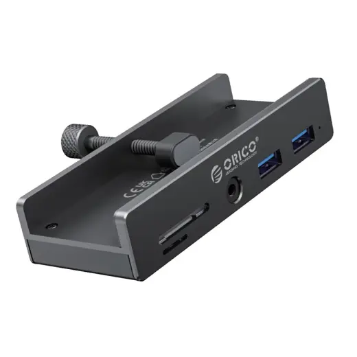 Orico MH5PMM Clamp-mounted Hub USB-C | 2x USB-A 3.0, + SD&TF + 3.5mm Audio - Black