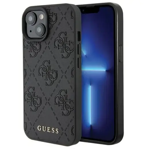 Guess GUHCP15SP4EPMK iPhone 15 | 14 | 13  6.1" czarny|black hardcase Leather 4G Stamped