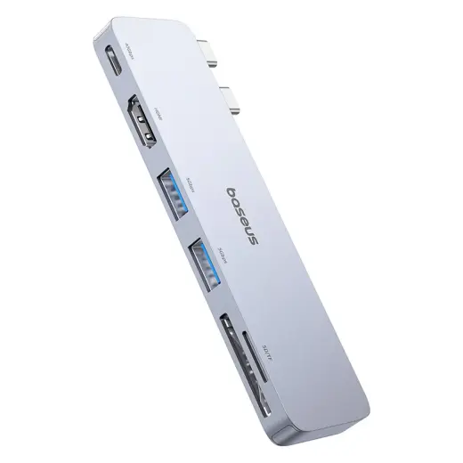 Baseus UltraJoy Series 6-in-1 USB-C 40 Gb/s USB 3.0 HDMI 4K USB Hub with SD and microSD Reader - Gray
