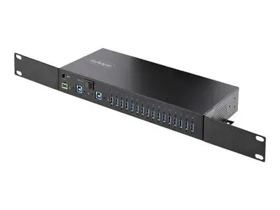 StarTech.com 16-Port Industrial USB 3.0 Hub 5Gbps, Metal, DIN|Surface|Rack Mountable, ESD Protection, Terminal Block Power, up to 120W Shared USB Charging, Dual-Host Hub|Switch (5G16AINDS-USB-A-HUB) - hub - industrial - 16 ports - rack-mountable