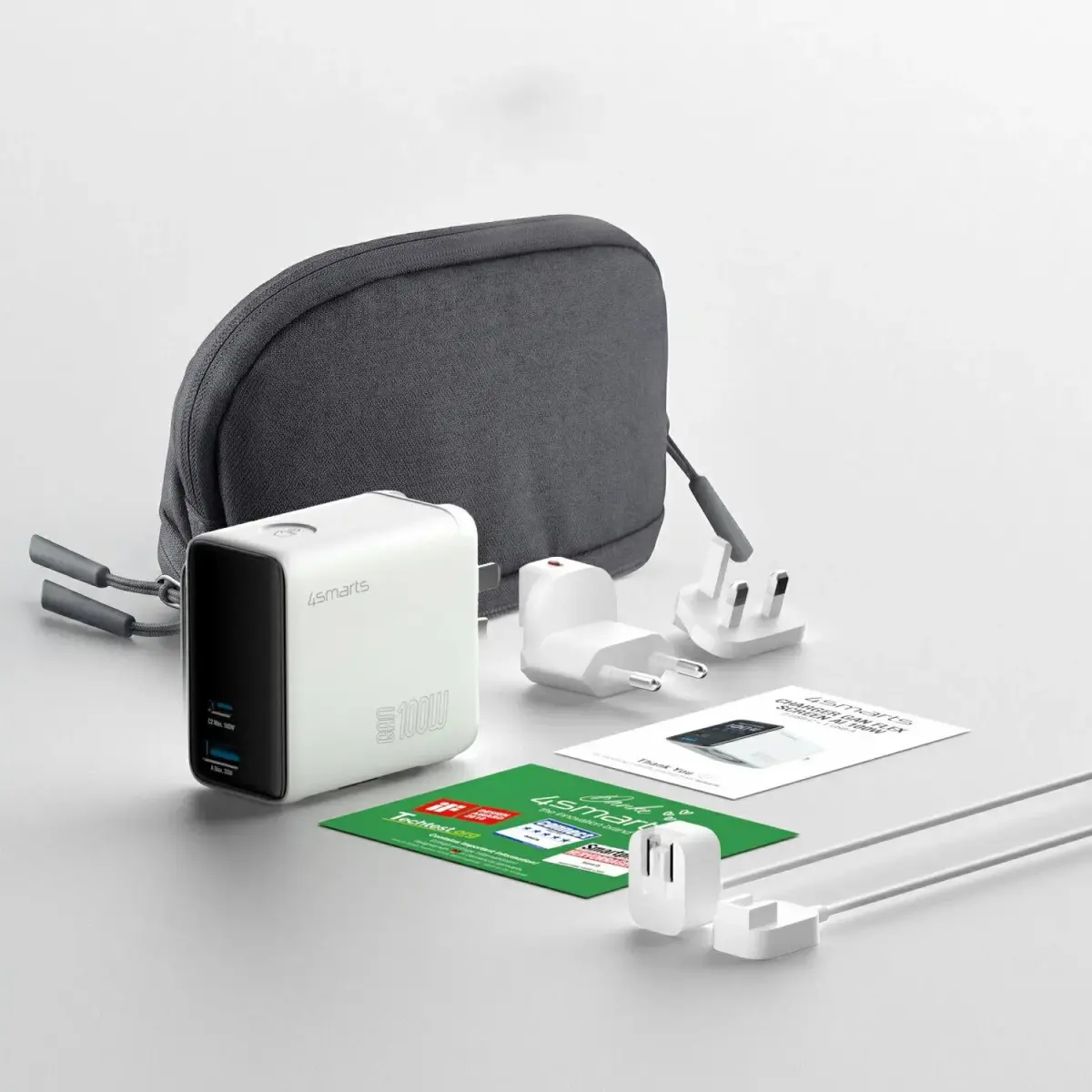 4smarts GaN Flex Screen AI tīkla lādētājs | 100W | GaN | USB-C, USB-A | balts