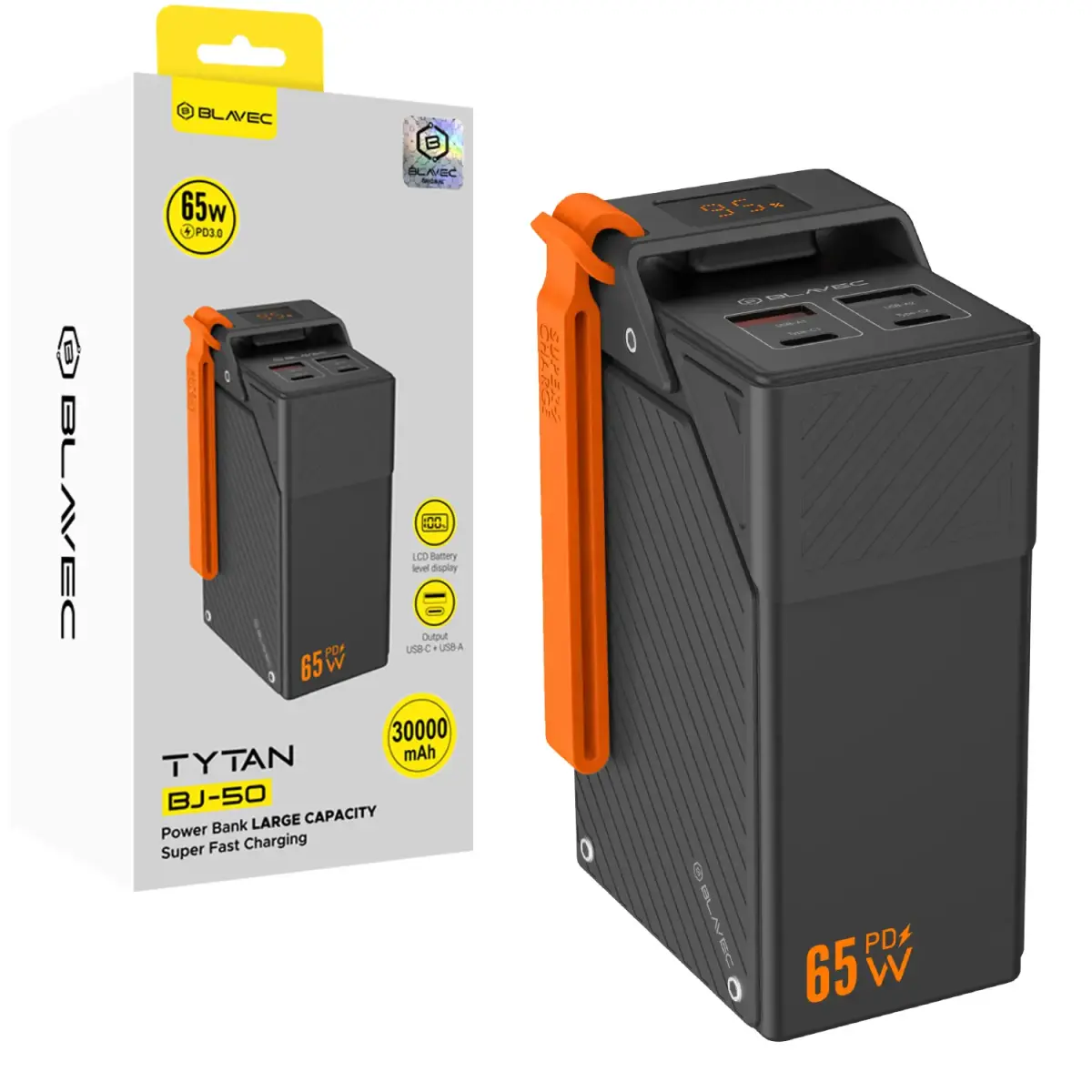 Blavec Power Bank 30000mAh BJ-50 Tytan 65W - 2x Type-C + 2x USB-A (PBBJ50B) black
