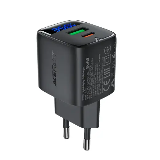 Acefast A116 tīkla lādētājs | 35W | PD, GaN | USB-A, USB-C | melns