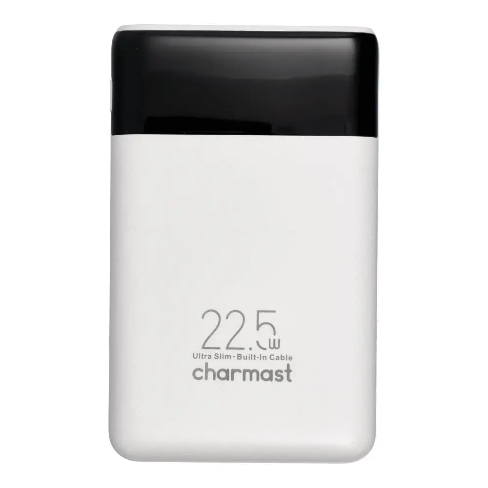 Charmast W1202 ārējais akumulators (powerbank) | 10 000 mAh | 22.5W | PD | USB-C, Lightning | LED ekrāns | balts