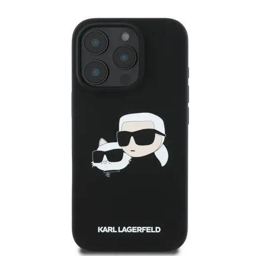 Karl Lagerfeld Liquid Silicone Double Heads maciņš ar MagSafe atbalstu telefonam iPhone 16 Pro melns