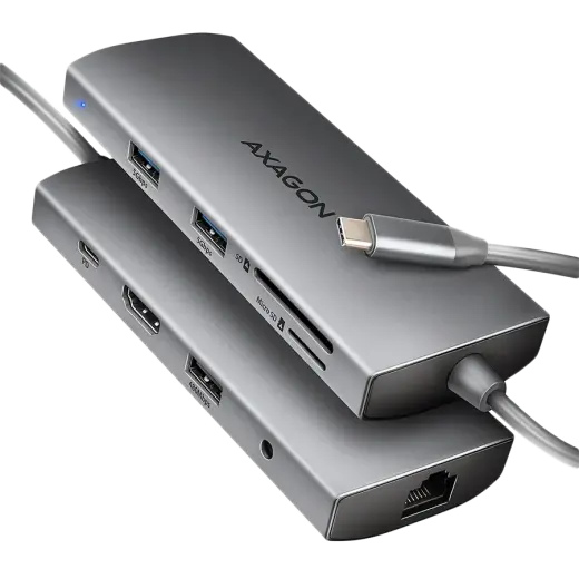 AXAGON HMC-8HLSA USB-C 3.2 Gen 1 hub, 3x USB-A + 4K/30Hz HDMI + SD/microSD, GLAN, Audio, PD 100W, 20cm USB-C cable