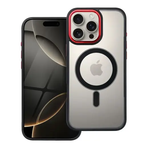 Color Edge Mag phone case with MagSafe support for iPhone 16 Pro Max black red
