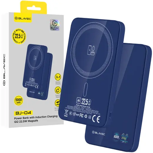 Blavec BJ-04 Ultra Slim 7,8mm (PBBJ04-MC5N) išorinė baterija (powerbank) | 5 000 mAh | 22.5W | USB-C, MagSafe | mėlynas