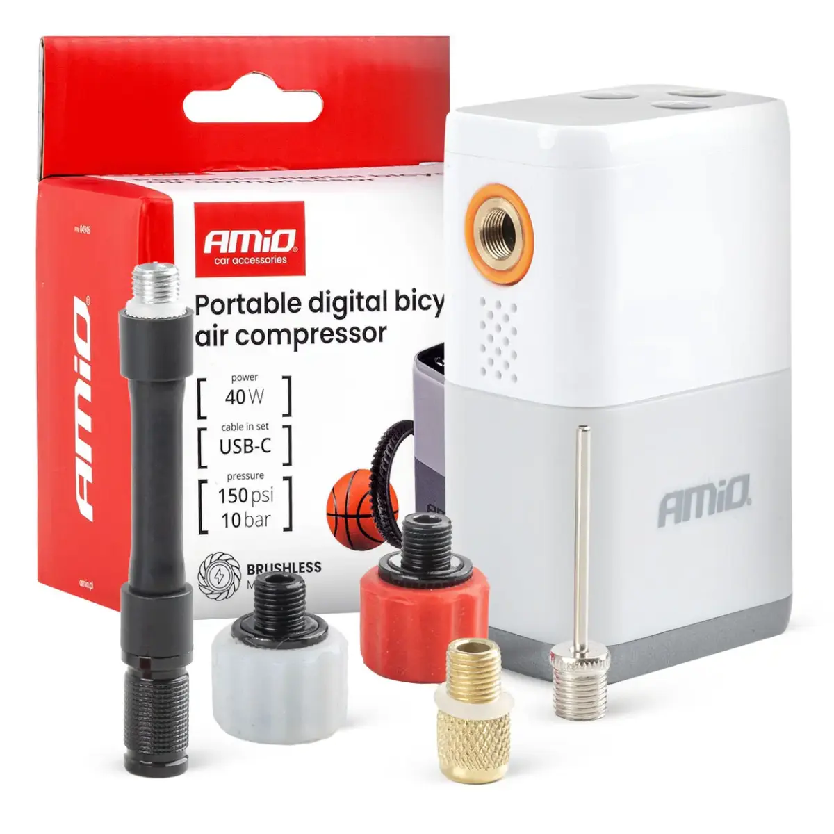 Portable digital bicycle air compressor 40W USB-C AMIO-04946