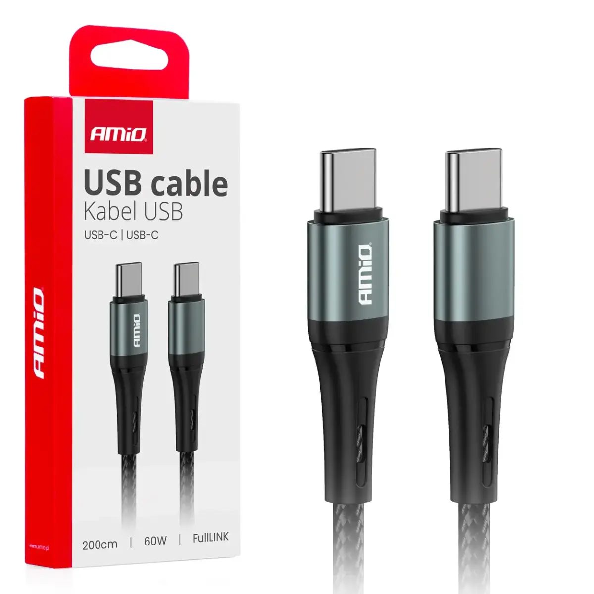 AMiO AMIO-03915 datu pārraides un uzlādes vads | USB-C uz USB-C | 60W | 2m