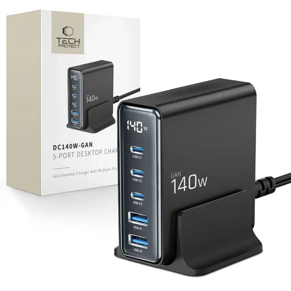 TECH-PROTECT DC140W tīkla lādētājs | 140W | GaN, PD140W, QC3.0 | USB-A | melns