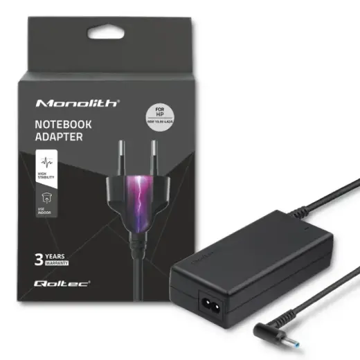 Qoltec Power adapter for laptop HP 90W | 19.5V | 4.62A | 4.5*3.0+pin | +power cable