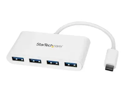 StarTech.com 4 Port USB C Hub with 4x USB-A Ports (USB 3.0 SuperSpeed 5Gbps), USB Bus Powered, Portable|Laptop USB-C to USB-A Adapter Hub, USB 3.1 Gen 1|USB 3.2 Gen 1 Type-C Hub, White - Windows|macOS|Linux (HB30C4ABW) - hub - 4 ports