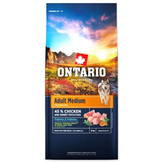 Sausa barība suņiem - Ontario Adult Medium Chicken & Sweet Potatoes 12kg