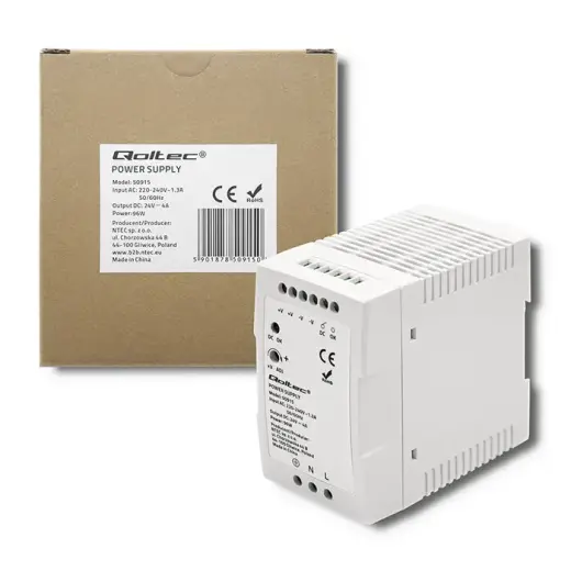 Qoltec DIN rail power supply | 96W | 24V | 4A | White | Slim