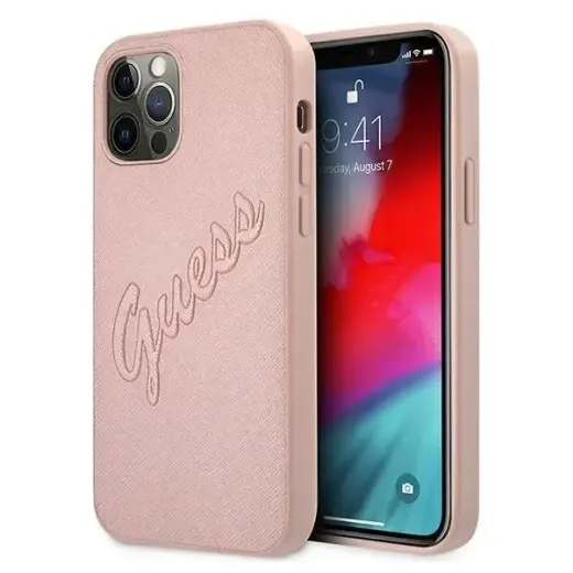 Guess GUHCP12LRSAVSRG iPhone 12 Pro Max 6.7" pink|pink hardcase Saffiano Vintage Script