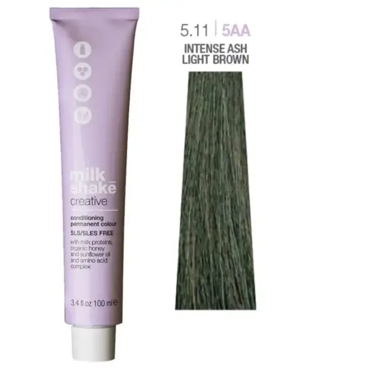 Milk Shake, Creative, SLS/SLES-Free, Permanent Hair Dye, 5.115AA Light Brown Intense Ash, 100 ml