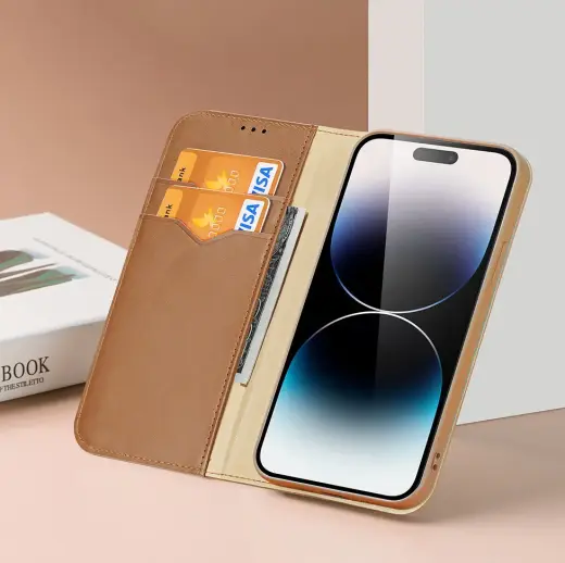 Dux Ducis Hivo iPhone 15 Pro Max Dux Ducis Hivo wallet case with RFID blocking - brown