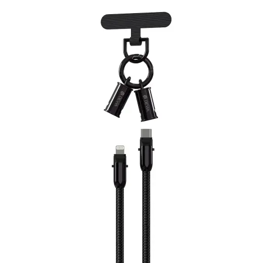 Devia lanyard datu pārraides un uzlādes vads | USB-C uz Lightning | 27W | 1.2m | melns